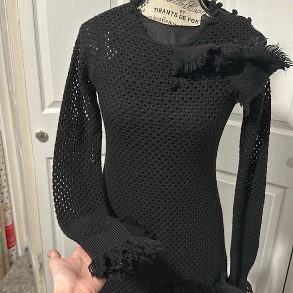 RED Valentino Long Sleeve Knit Fringe & Bow Dress - Picture 5 of 13